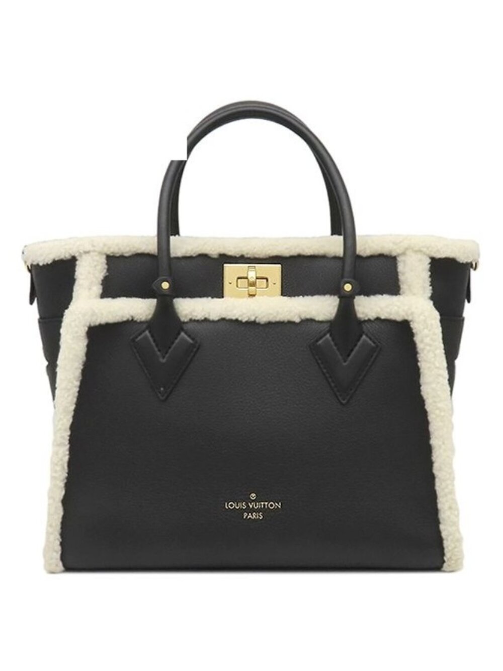 Louis Vuitton 2-Way Bag on My Side MM Leather Shearling Black White Gold Fur